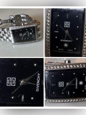 Givenchy Silver Bracelet Watch with Black Dial and Crystal Accents